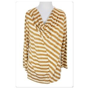 Ellen Tracy draped neck asymmetrical striped top size L